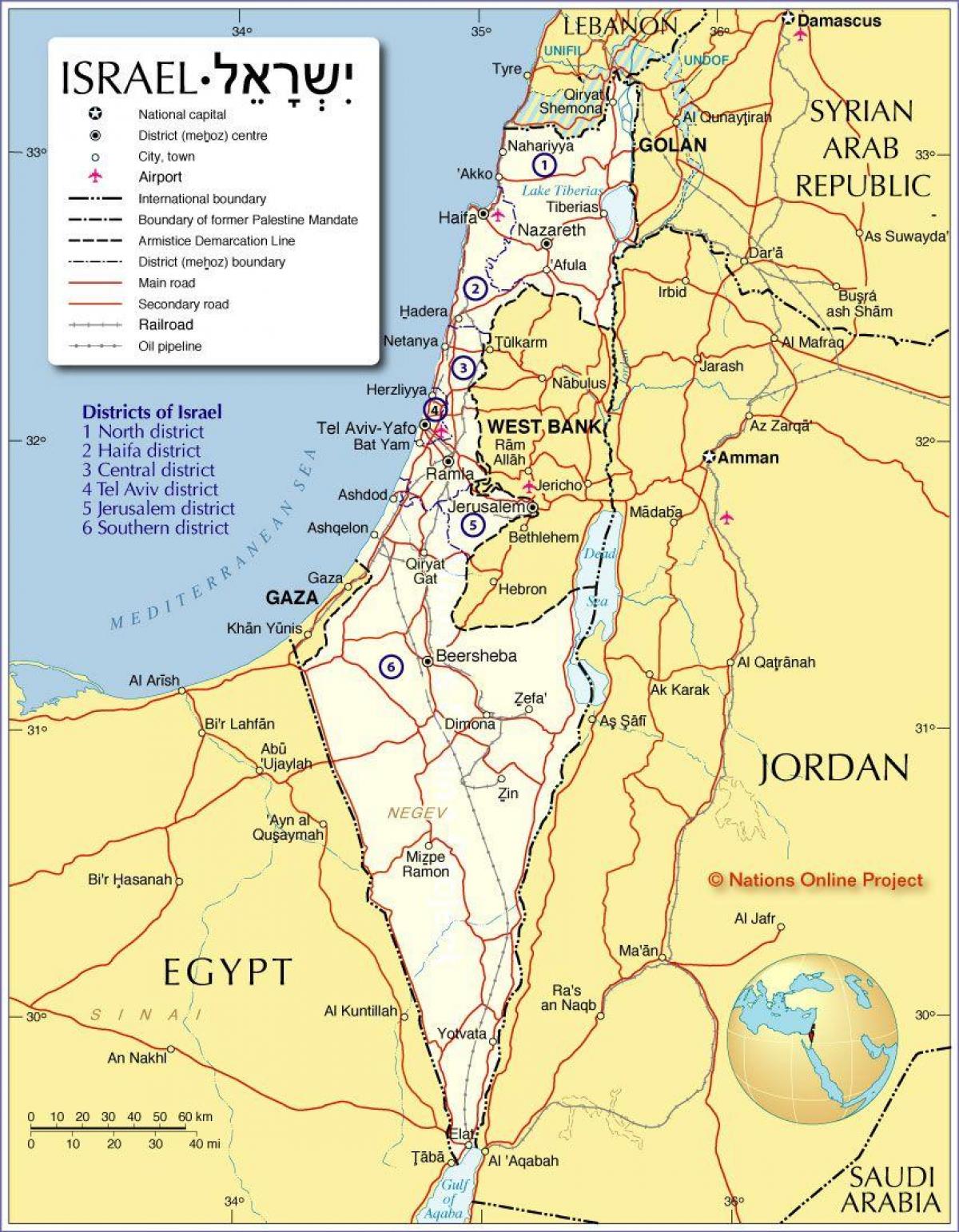 izrael regiónov mapu